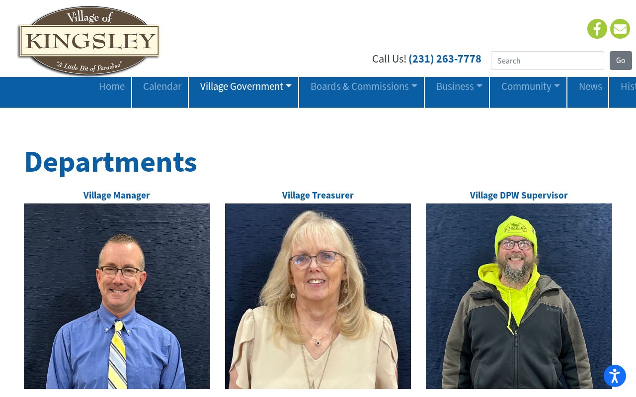 Kingsley village hall page with local contacts and no municipal court counter