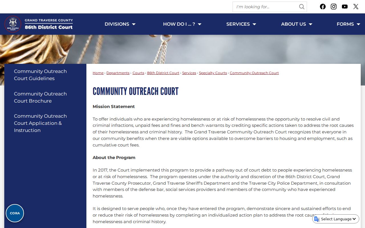 Grand Traverse County Community Outreach Court eligibility for bench warrant relief