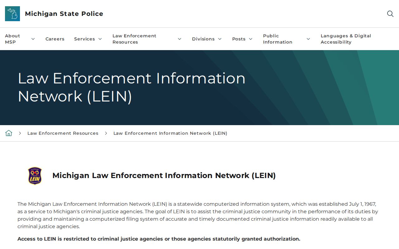Michigan LEIN restricted law enforcement system for Grand Traverse County warrant records