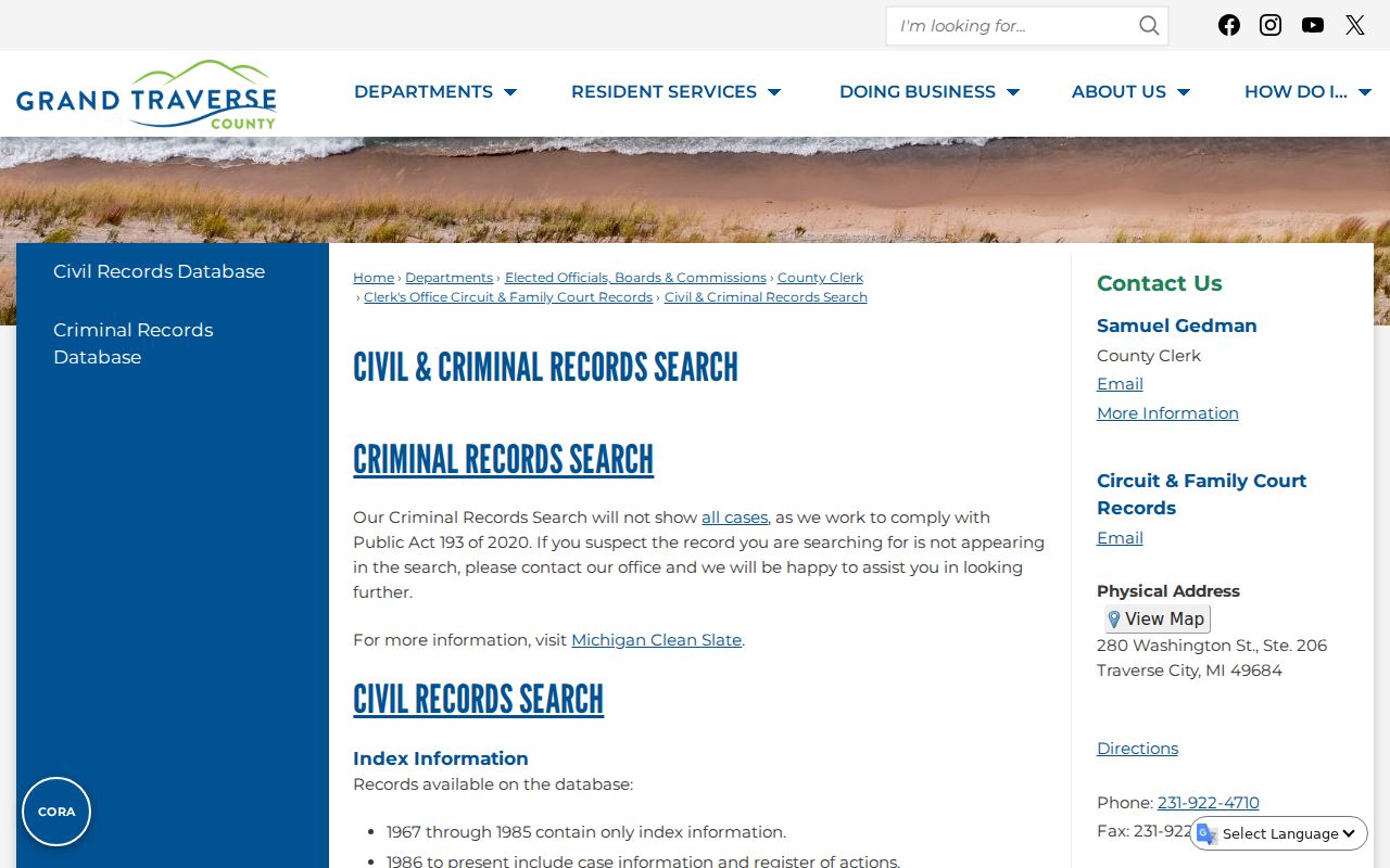 Grand Traverse County official records page for warrant record searches